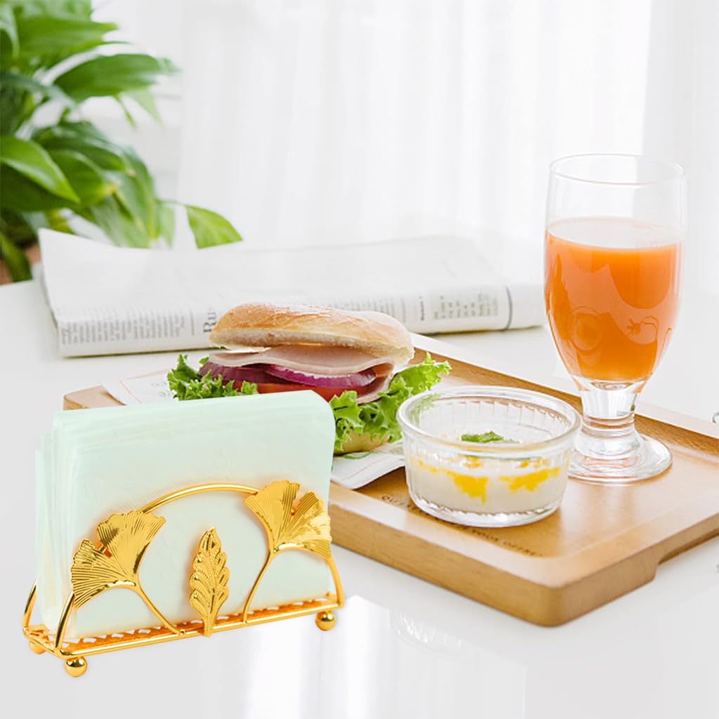 HASTHIP Napkin Holder Rack for Dinning Table Elegant Golden Ginkgo Leaf Metal Napkin Holder Table Setting Ornament Napkins Holder Napkins Dispenser for Dining Room, Kitchen Countertop, 13x3x6.5cm HASTHIP Napkin Holder Rack for Dinning Table Elegant Golden Ginkgo Leaf Metal Napkin Holder Table Setting Ornament Napkins Holder Napkins Dispenser for Dining Room, Kitchen Countertop, 13x3x6.5cm